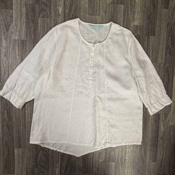 Anthony’s Resort Wear White Linen Blouse XL Button Front 3/4 Sleeve Beach Top - Picture 1 of 6
